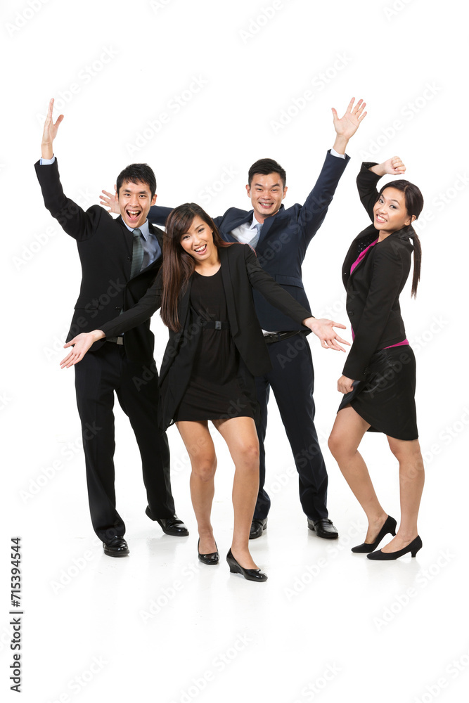 Happy Asian business team celebrating success. Happy Asian business team celebrating success.