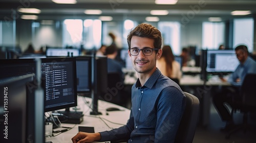 A software engineer coding on a computer with focus , software engineer, coding, computer