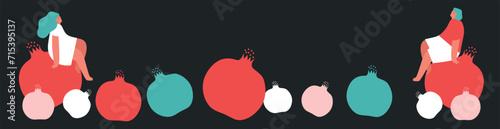 Tiny people and fruits cartoon vector illustration. Man, woman and berries, summer harvest. Healthy eating, cooking vegetarian food and dieting concept. Summer time.