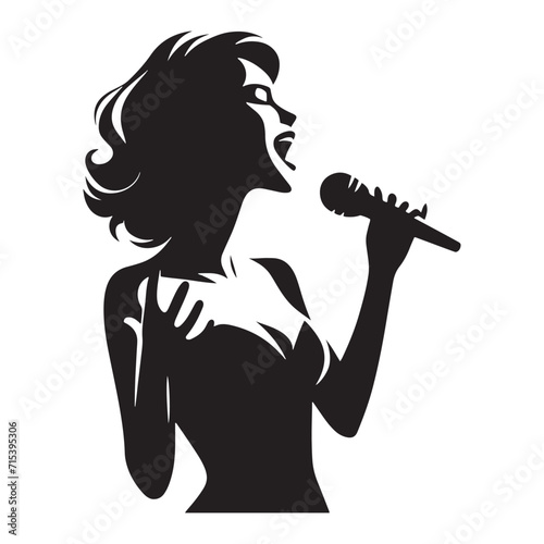 Ethereal Crescendo: Woman Singing Vector Series Building an Ethereal Crescendo with Female Singer Silhouette Artistry - Lady Singer Illustration - Lady Silhouette

