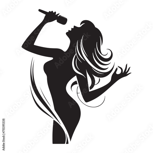 Harmonic Aura: Woman Singing Vector Set Unveiling a Harmonic Aura of Female Singer Elegance - Lady Singer Illustration - Lady Silhouette
