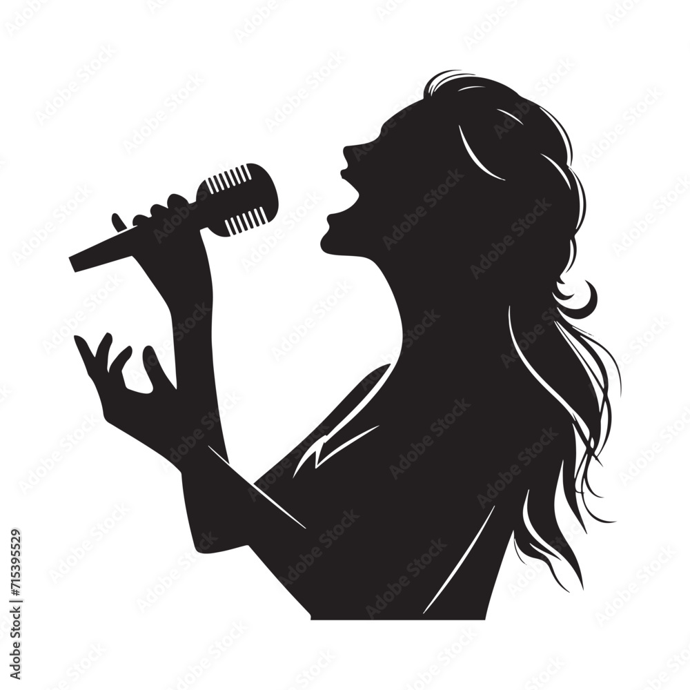 Celestial Serenade: Woman Singing Vector Silhouettes Performing a Celestial Serenade of Female Singer Brilliance - Lady Singer Illustration - Lady Silhouette
