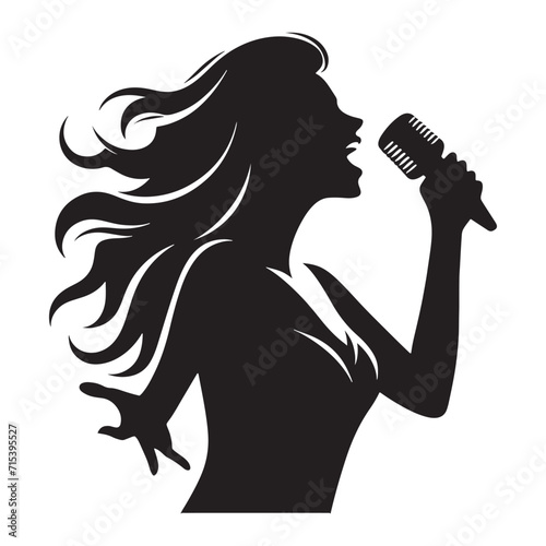 Luminous Harmony: Lady Silhouette Set Weaving a Luminous Harmony with Captivating Female Singer Silhouettes - Woman Illustration - Girl Singing Vector
