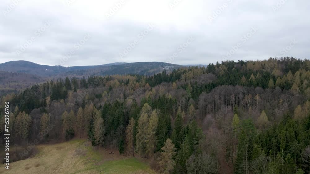 Aerial Shot Through The Mountains On A Cloudy, Gray Day. Aerial Shot Through The Mountains On A Cloudy, Gray Day.