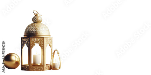 3D modern Islamic lantern on transparent background.