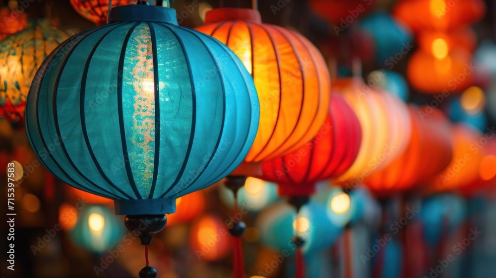 Detail of Handcrafted Silk Lanterns for Retail. Generative Ai.