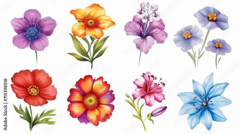 Fototapeta premium Different flowers decoration on white background