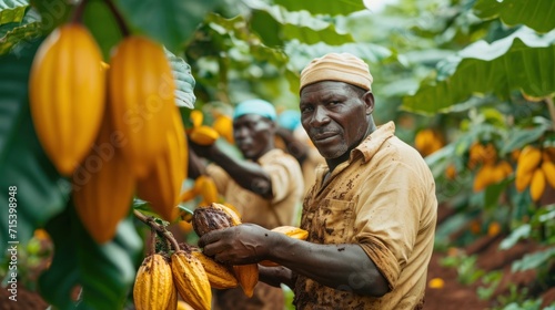 Harvest Cocoa, Discover the Exuberant Cocoa Plantation. Generative Ai.