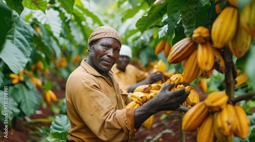 Harvest Cocoa, Discover the Exuberant Cocoa Plantation. Generative Ai. photo