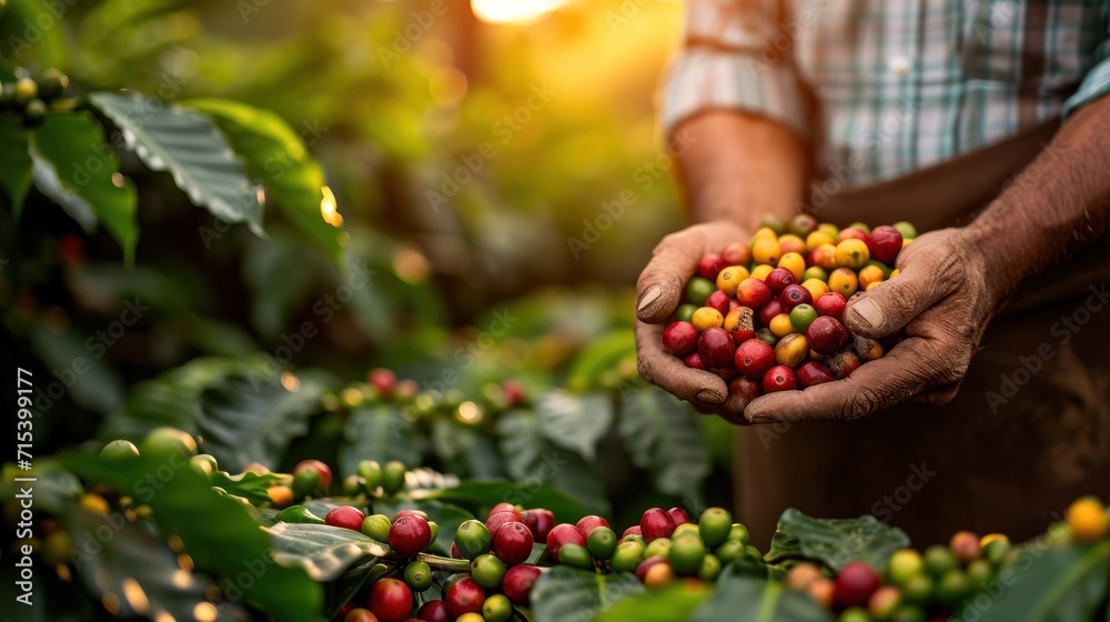 Highlight moments from worldwide fair trade coffee programs. Generative Ai. - obrazy, fototapety, plakaty 