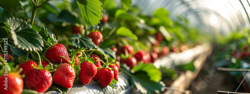 strawberries grow in a greenhouse close-up