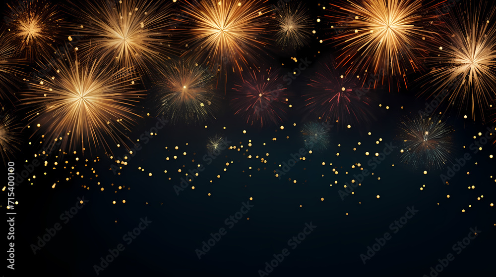 Naklejka premium Beautiful fireworks background at night for holiday decoration