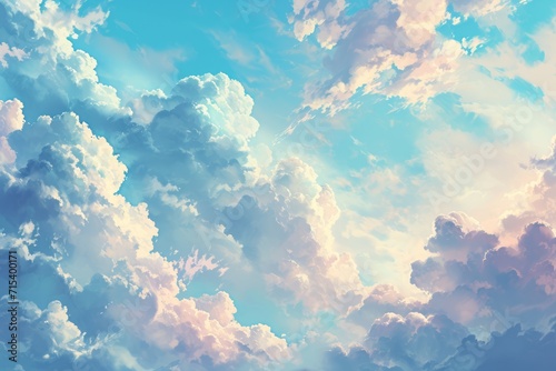 Anime-inspired clouds painted with a soft  dreamy touch in the afternoon anime 4k background