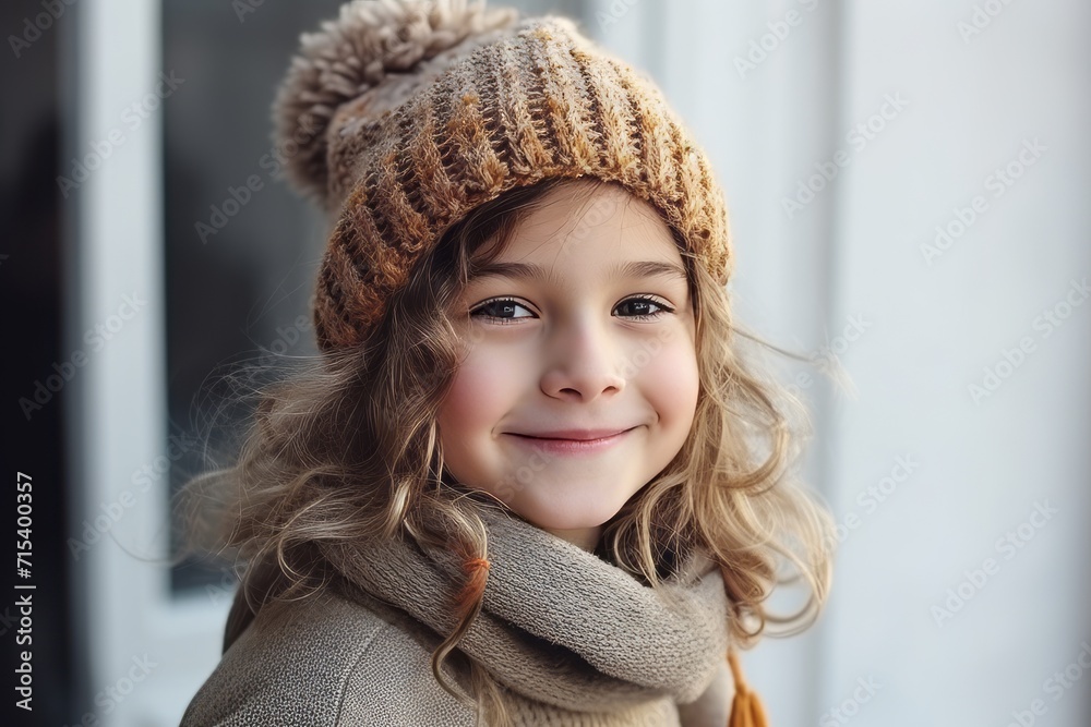 Portrait of a cute little girl in a warm hat and scarf Portrait of a cute little girl in a warm hat and scarf