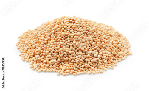Many raw quinoa seeds isolated on white