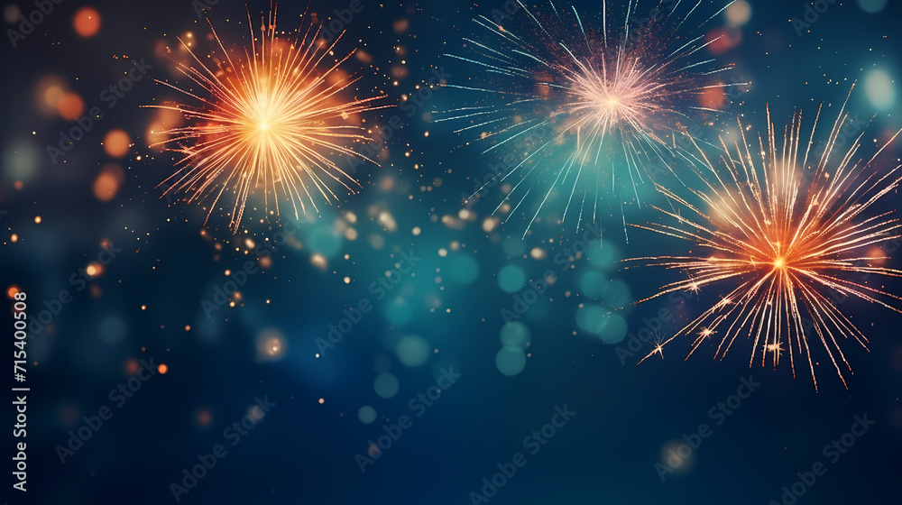 Fototapeta premium Beautiful fireworks background at night for holiday decoration