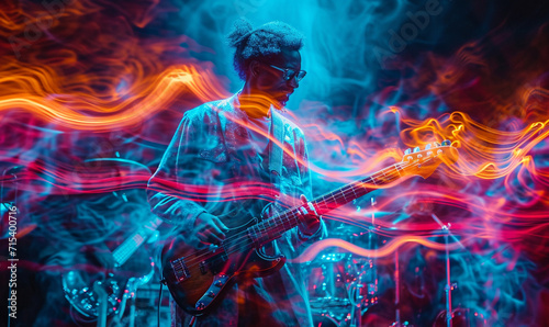 long-exposure photography to visually represent the movement of musicians as they play their instruments. photo