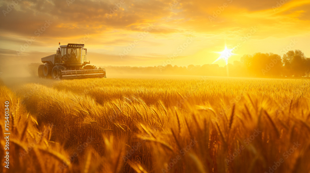 Fototapeta premium Field of Gold: Tractors Driving the Breadbasket