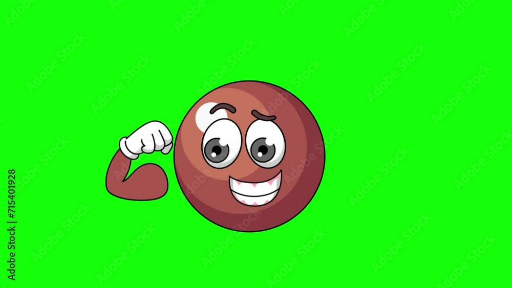 Flexing muscle of chocolate ball cartoon, strong pose mascot animation on a green screen Flexing muscle of chocolate ball cartoon, strong pose mascot animation on a green screen