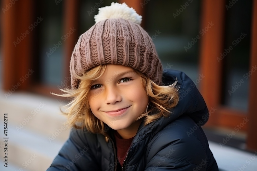 Portrait of a cute smiling boy in a warm hat and coat Portrait of a cute smiling boy in a warm hat and coat