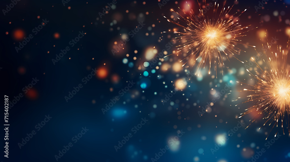 Beautiful fireworks background at night for holiday decoration - obrazy, fototapety, plakaty 