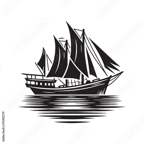 Nautical Harmonies: Boat Silhouettes Harmonizing with the Rhythms of Nautical Adventures - Boat Illustration - Sea Vector - Yacht Illustration
