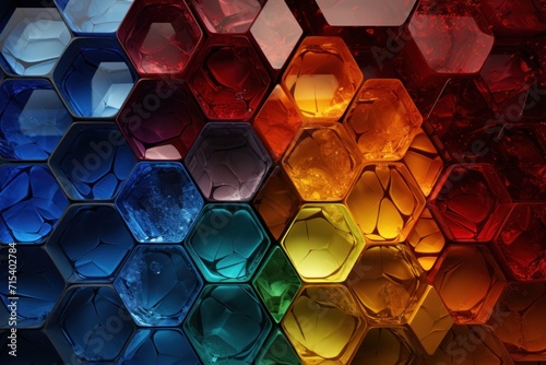  a multicolored hexagonal pattern made up of hexagons and other hexagonal objects.