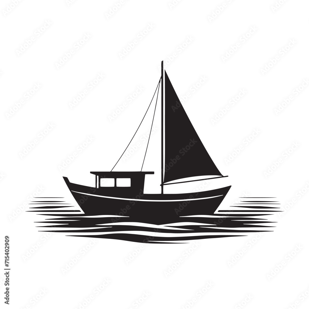 Sailing Shadows: Boat Silhouette Series Casting Shadows in a Poetic Dance on Imaginary Seas - Boating Silhouette - Boat Vector - Yacht Silhouette
