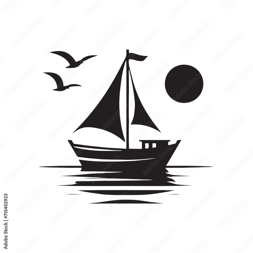 Aquatic Silhouettes: Boat Silhouette Series Crafting a Visual Tapestry of Nautical Shadows - Boating Silhouette - Boat Vector - Yacht Silhouette
