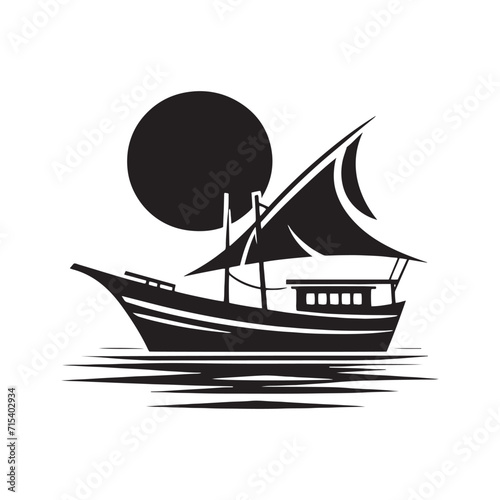 Coastal Melodies: Boat Silhouettes Composing Melodic Tunes in the Coastal Symphony - Boat Illustration - Sea Vector - Yacht Illustration
