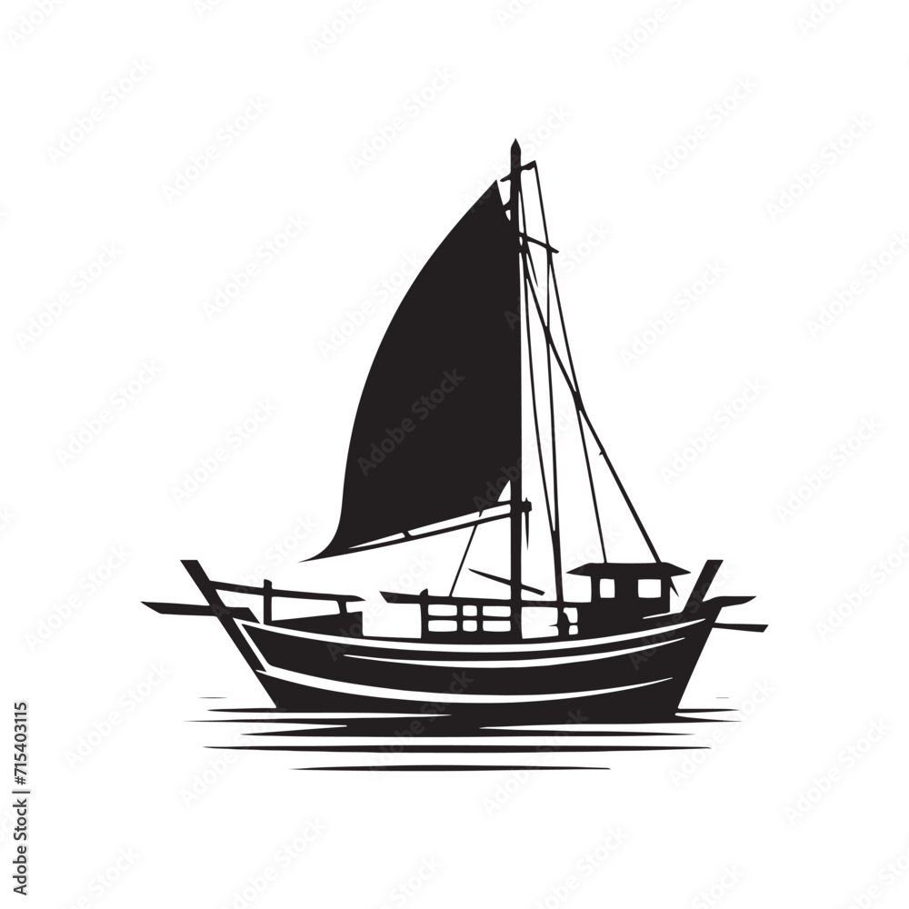 Whispering Waves: Boat Silhouettes Whispers Secrets as They Glide Through Gentle Waves - Boat Illustration - Sea Vector - Yacht Illustration
