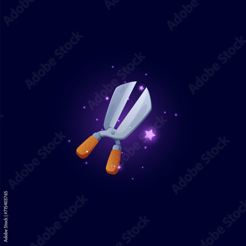 Garden scissors with magic glow 3D icon realistic vector illustration isolated.