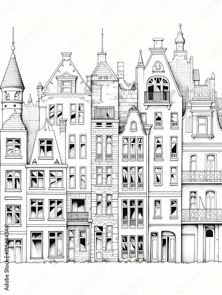 Berlin Houses Coloring Page, A Drawing Of A Building