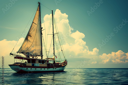 An White Sailboat In The Wind, A Sailboat On The Water