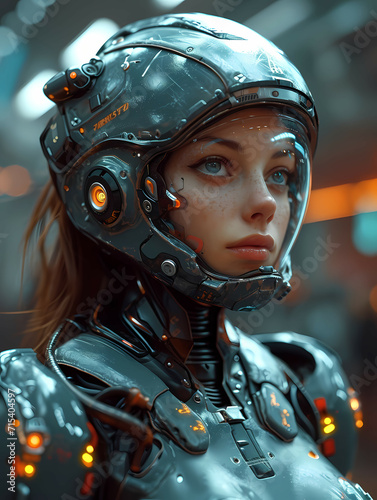 A Cyber-Punk, A Woman Wearing A Helmet