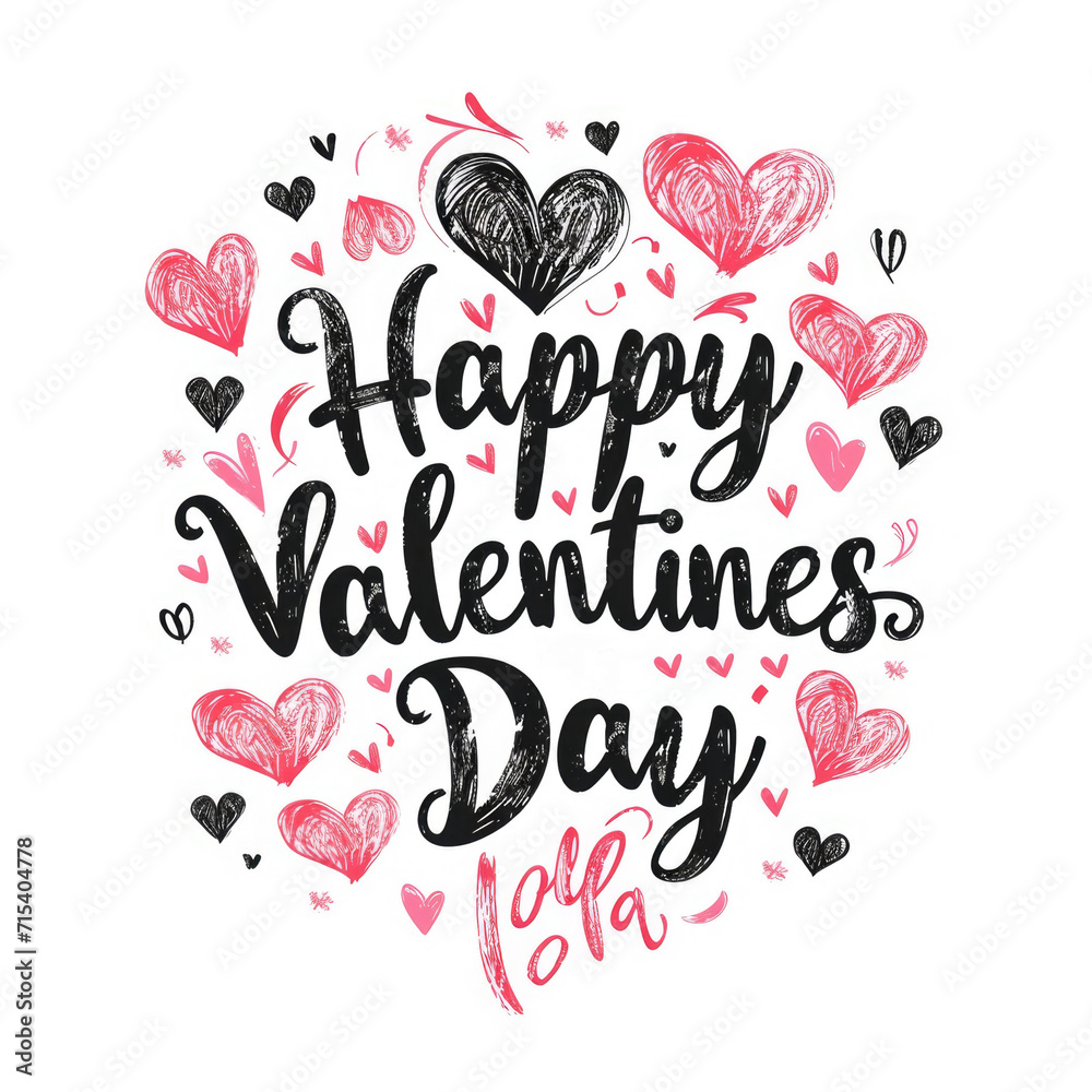 happy valentines day lettering , handwriting with hearts pragma