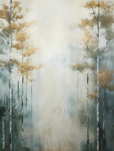 Painted Forest Of Trees In White, A Painting Of Trees In A Foggy Forest