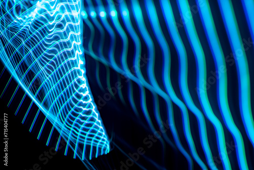 3D illustration or 3D rendering, Blue lines with abstract three-dimensional shapes. Blue and black color