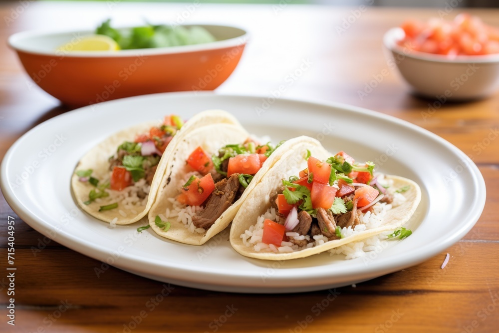 juicy beef tacos with a side of refried beans and rice juicy beef tacos with a side of refried beans and rice
