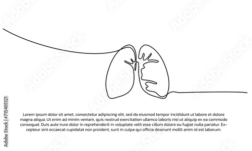 Continuous line design of lungs symbol. Single line decorative elements drawn on a white background.