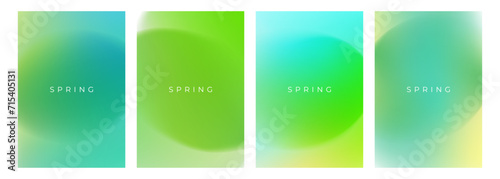 Set of Springtime green color backgrounds with bright blurred gradients for Spring season creative graphic design. Vector illustration.