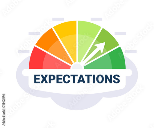 Expectations Gauge with Arrow Indicating Surpassing Goals Vector Illustration