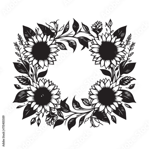 sunflower floral vector frame style and circle style vector illustration black and white for graphic design spring season special 