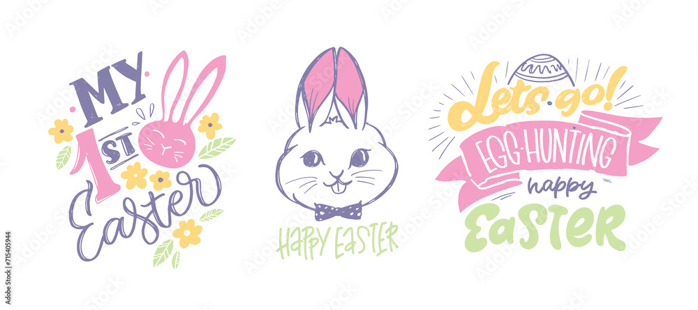 Lettering  about Easter for flyer and print design. Vector illustration. Templates for banners, posters, greeting postcards. 100% vector file