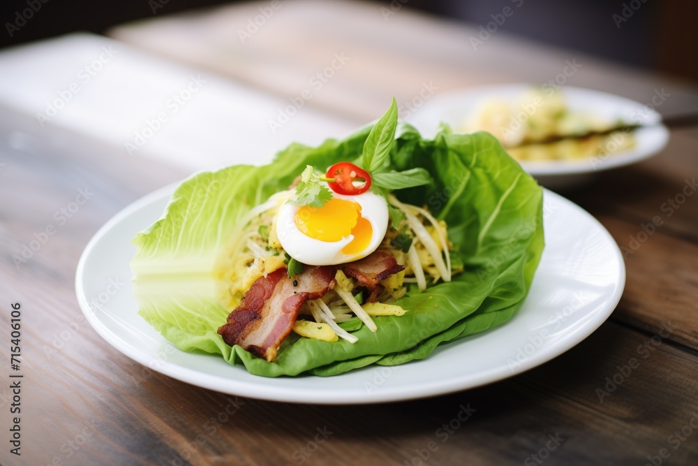 keto-friendly lettuce wrap with bacon, egg, and cheese