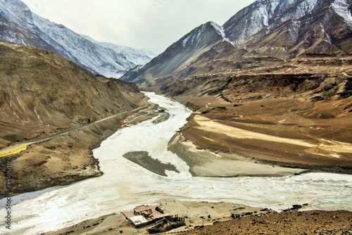Indus River and Zanskar river confluence, Nimoo, Leh, Ladakh, Kashmir, India, Asia
