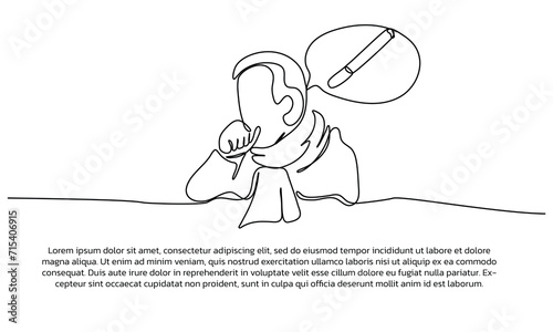 Continuous line design of a person coughing from a cigarette. Single line decorative element drawn on white background.
