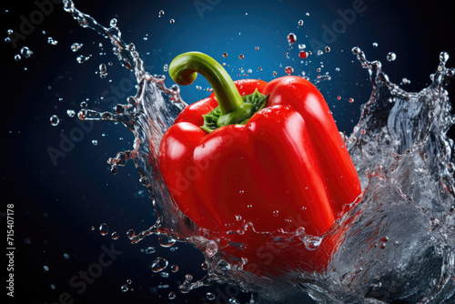 Sweet red pepper in a splash of water