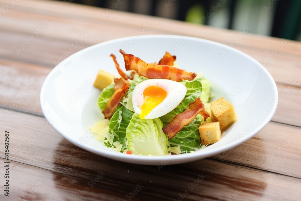 caesar salad with extra bacon bits and egg slices caesar salad with extra bacon bits and egg slices