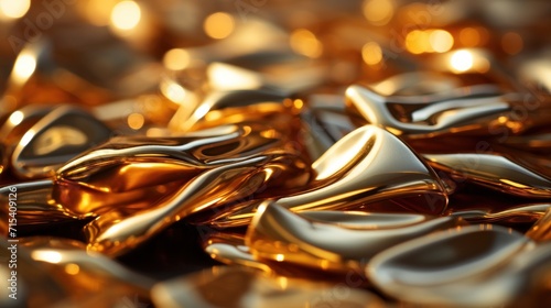  a pile of shiny gold objects sitting on top of a pile of other shiny gold objects on top of a table.
